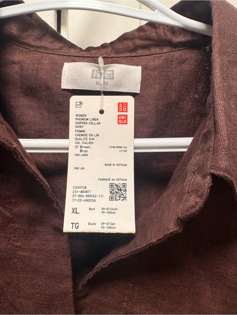 Uniqlo Women's Brown Long-Sleeve Linen Blend Pullover Shirt - Picture 3 of 3